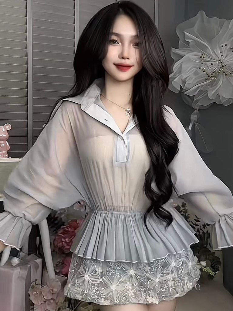 set váy liền thân tay bèo cv bling (g01)