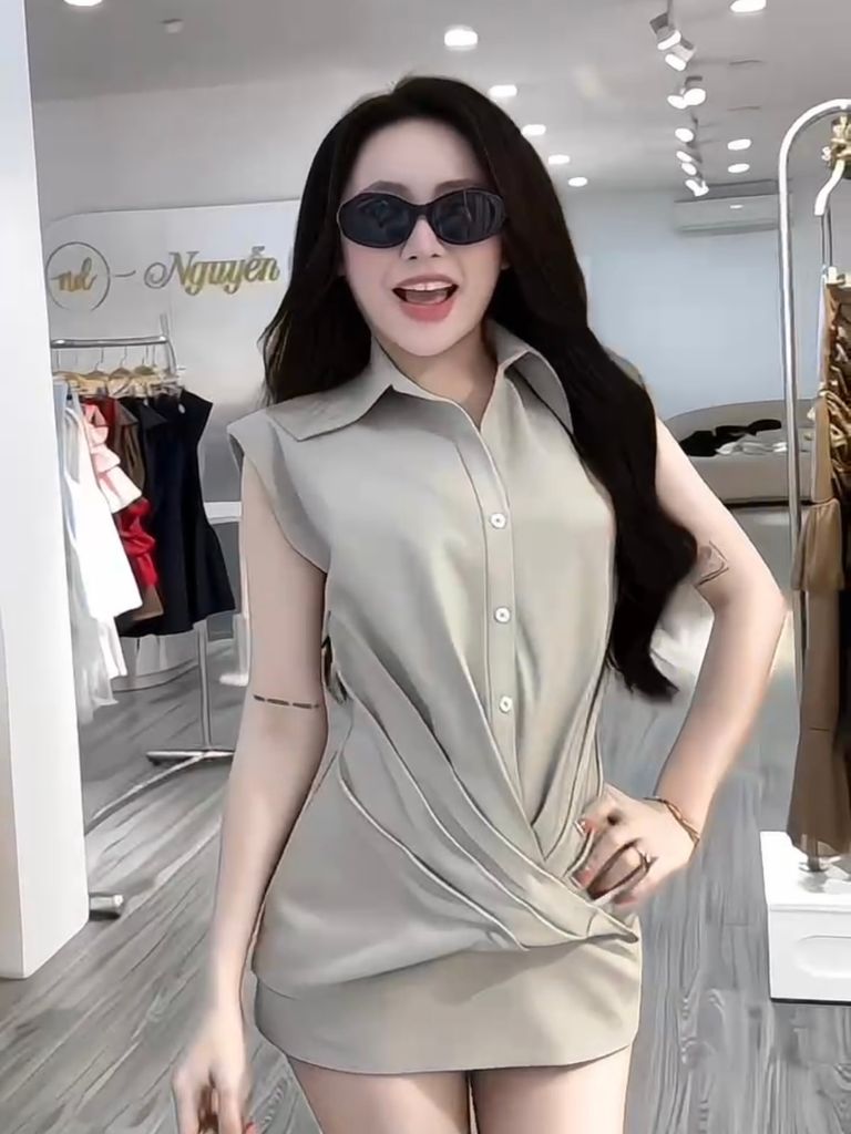 Set áo sơ mi sát nách phối viền cv from A (f59)