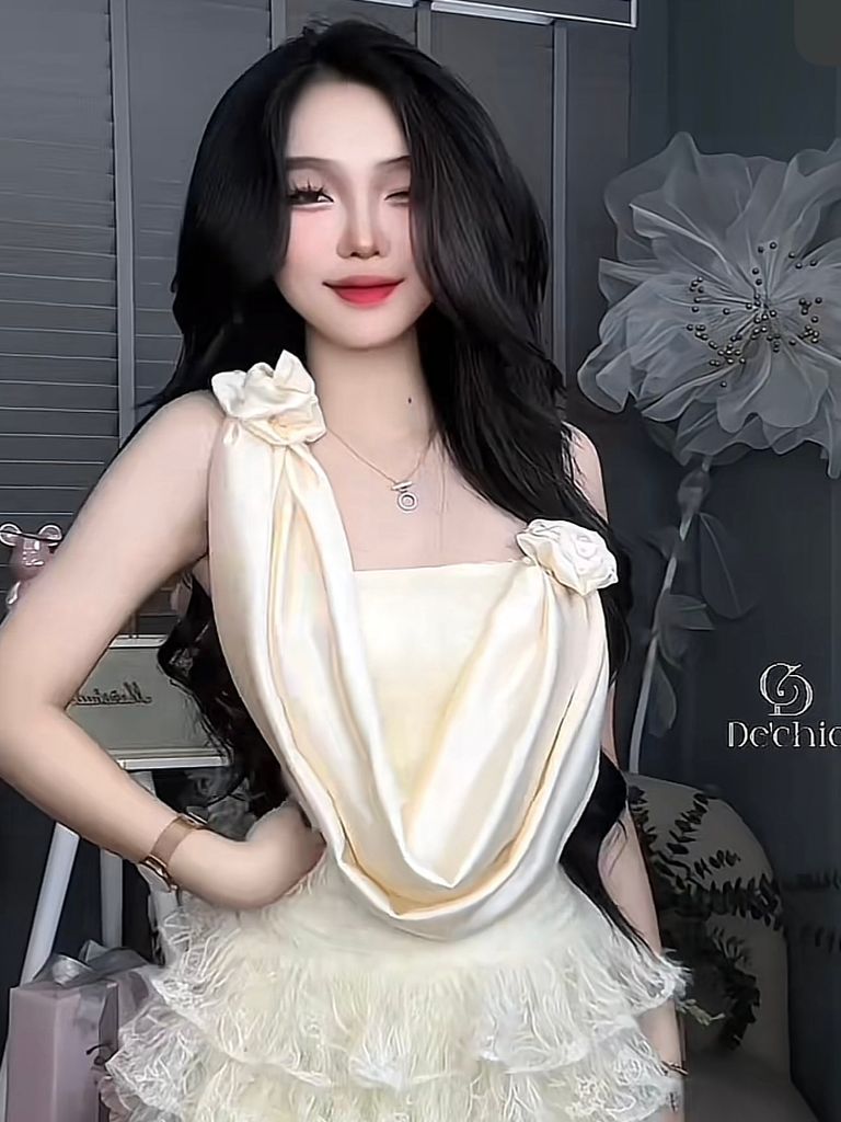 Set áo lụa cổ đổ phối cv tầng ren lông (G10)