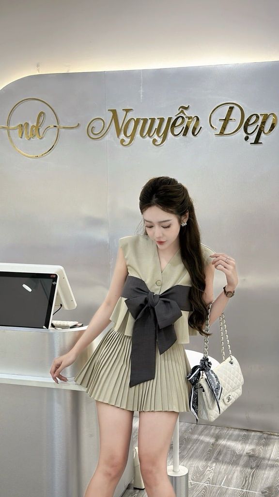 Set áo smi nơ phối cv dập li H73