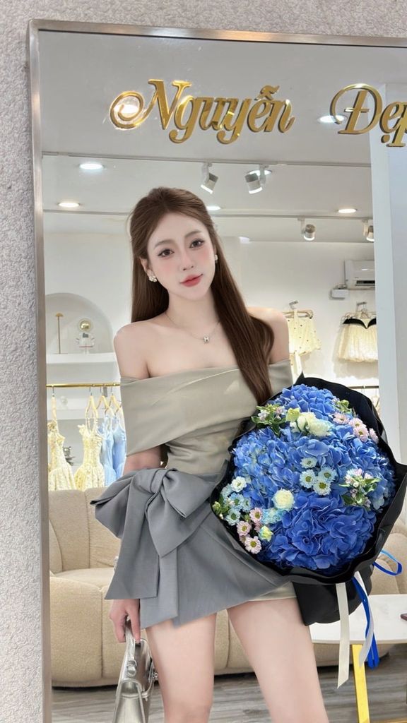 Set áo bẹt vai phối cv nơ to (K56)