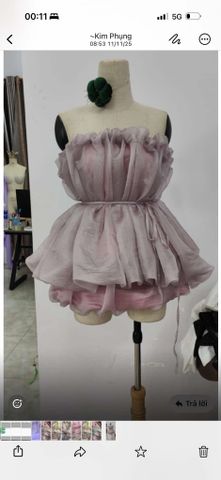 Đầm cúp tơ phồng phối bèo (L11)