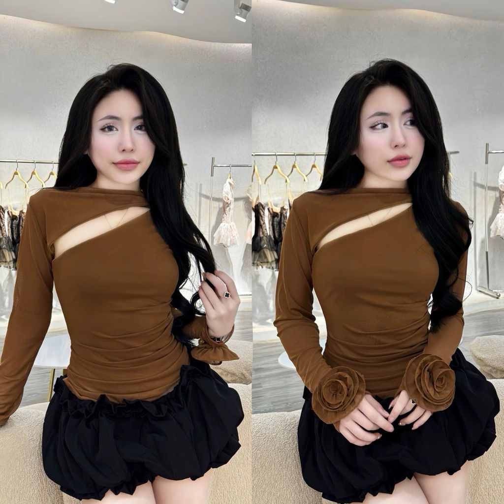 Áo thun dẻo đính hoa tay