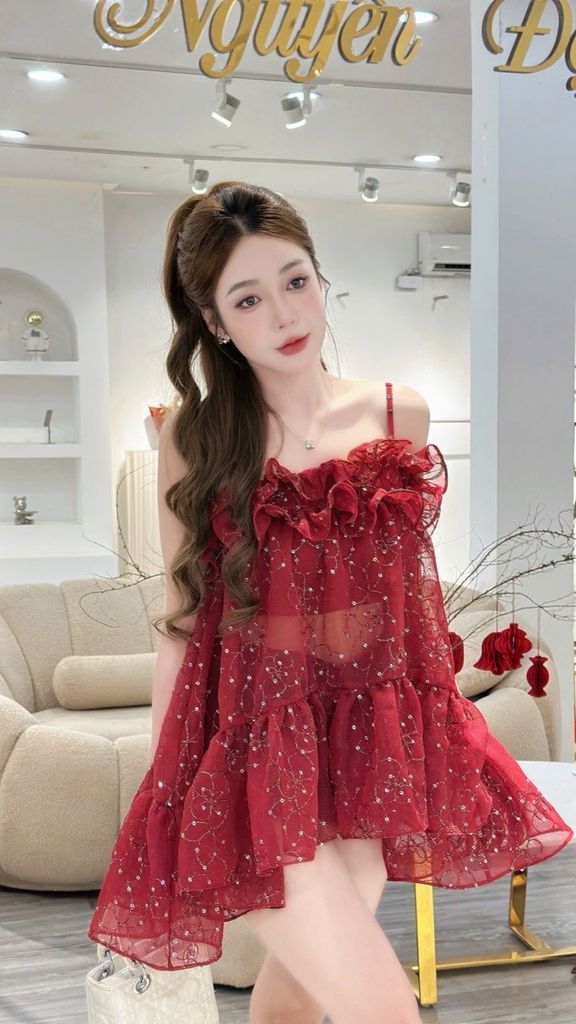 Áo babydoll 2 dây phối bèo tầng (O53)