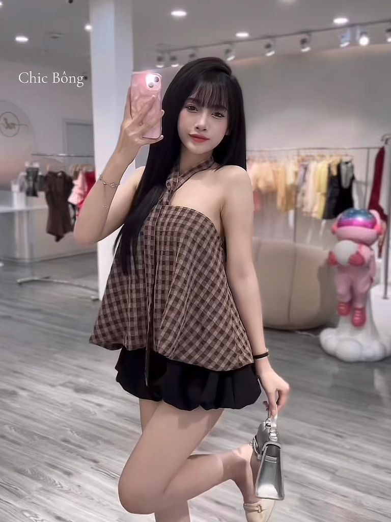 Áo cup sọc phối dây yếm cổ (g09)