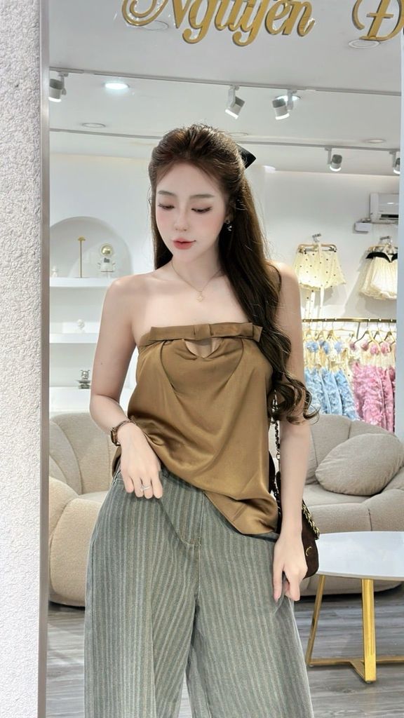 Áo lụa dáng cúp đính nơ (J55)