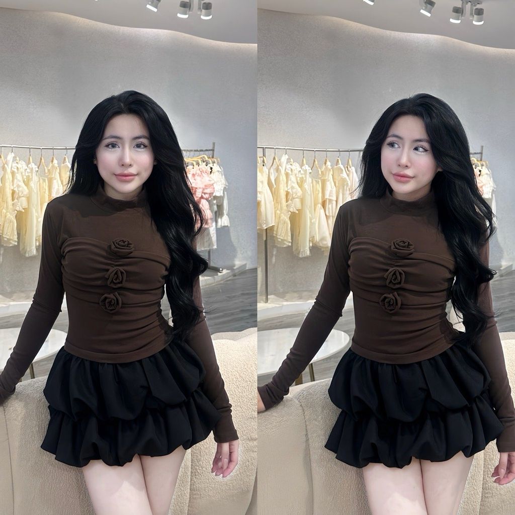 Áo thun tăm dài tay phối hoa