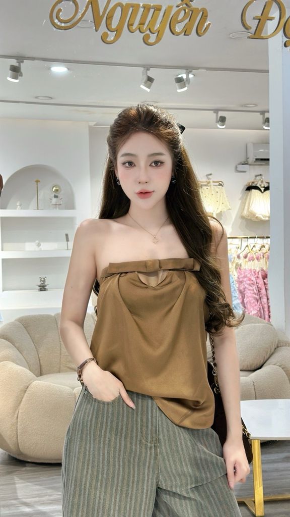 Áo lụa dáng cúp đính nơ (J55)