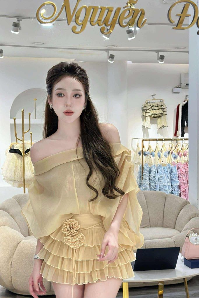 Set bẹt vai voan tơ đính hoa (J23)