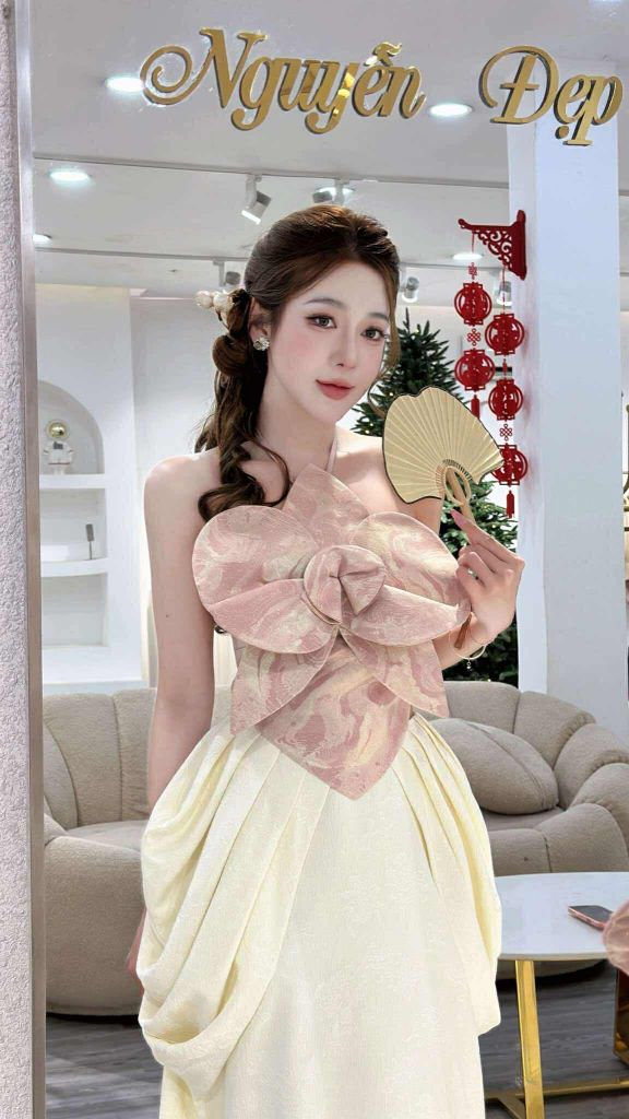 Set áo yếm gấm loang phối cv gấm dài (K95)