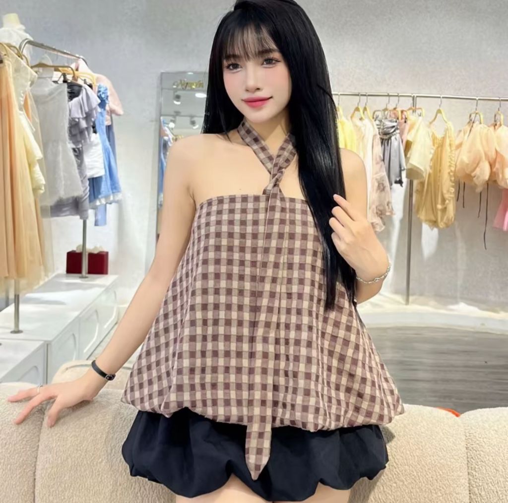 Áo cup sọc phối dây yếm cổ (g09)