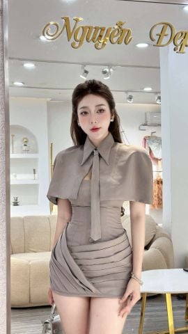 Set đầm cúp ly chéo phối choàng & cavat (K87)