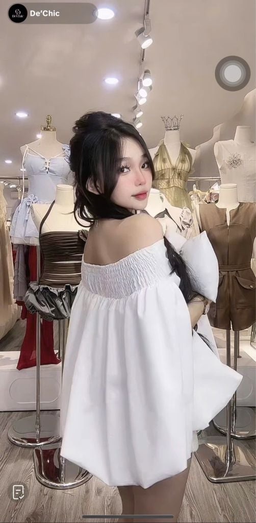 Áo babydoll bẹt vai phối nơ (H38)