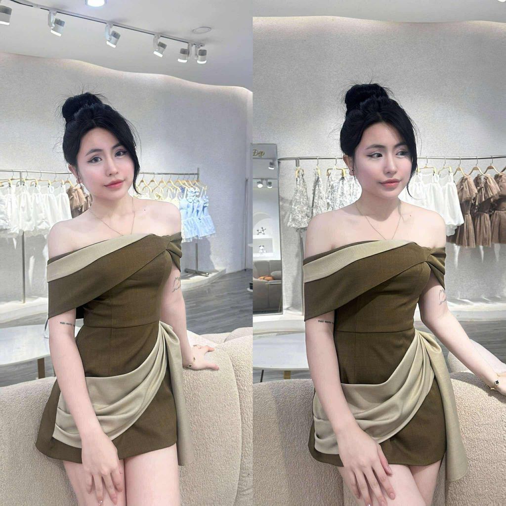 Đầm bẹt vai From a phối tà (J02)