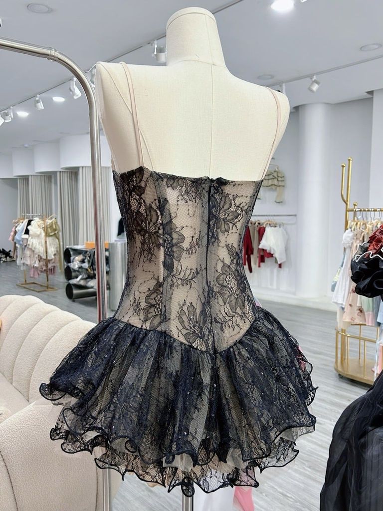 Đầm 2s đen hoạ tiết ren dáng xoè ( G66 )