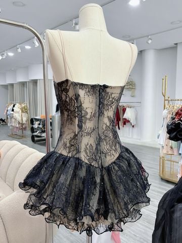 Đầm 2s đen hoạ tiết ren dáng xoè ( G66 )