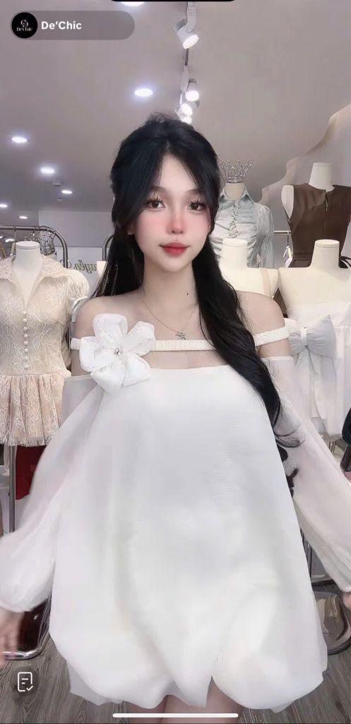 Đầm babydoll bẹt vai bo chun đính hoa (H06)