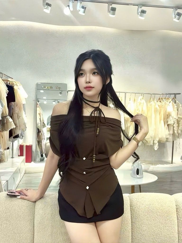 Áo bẹt vai ladong nút kiểu phối dây hạt (H55)