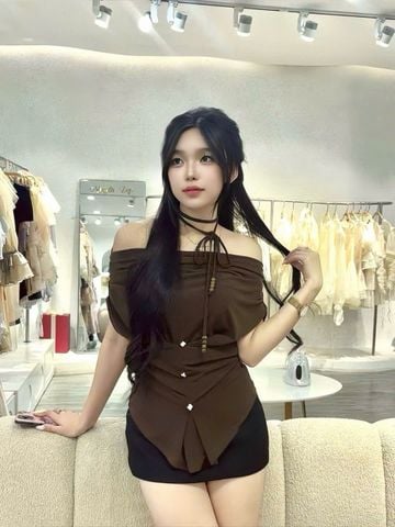 Áo bẹt vai ladong nút kiểu phối dây hạt (H55)