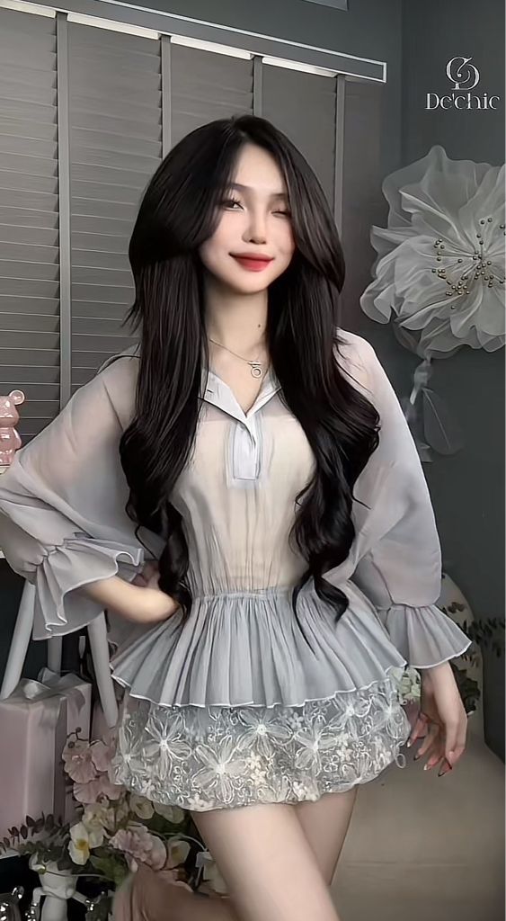 set váy liền thân tay bèo cv bling (g01)