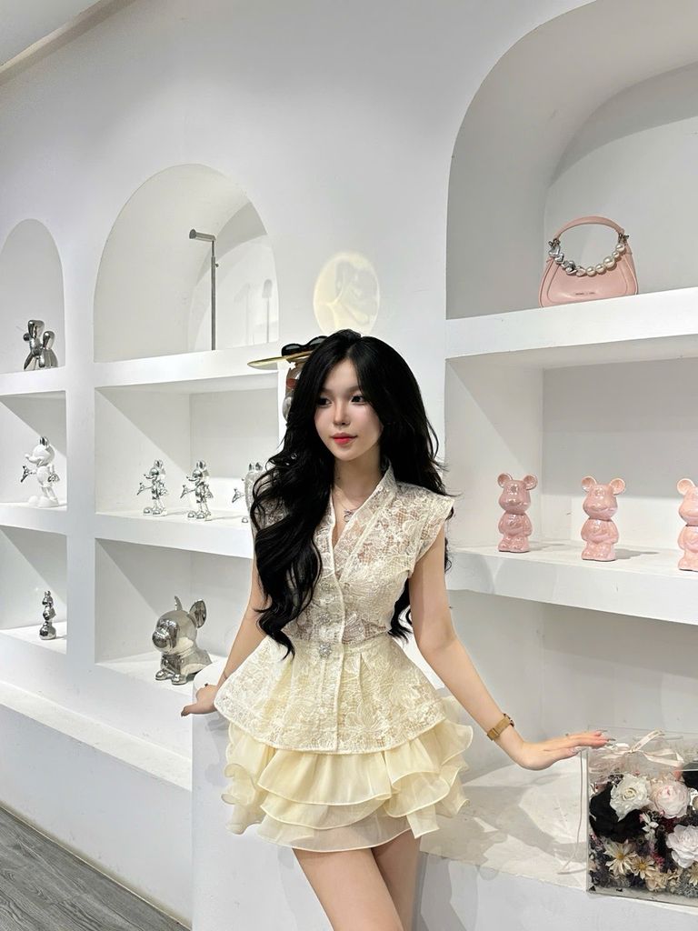 Set áo chiết eo phối cv tầng (G22)