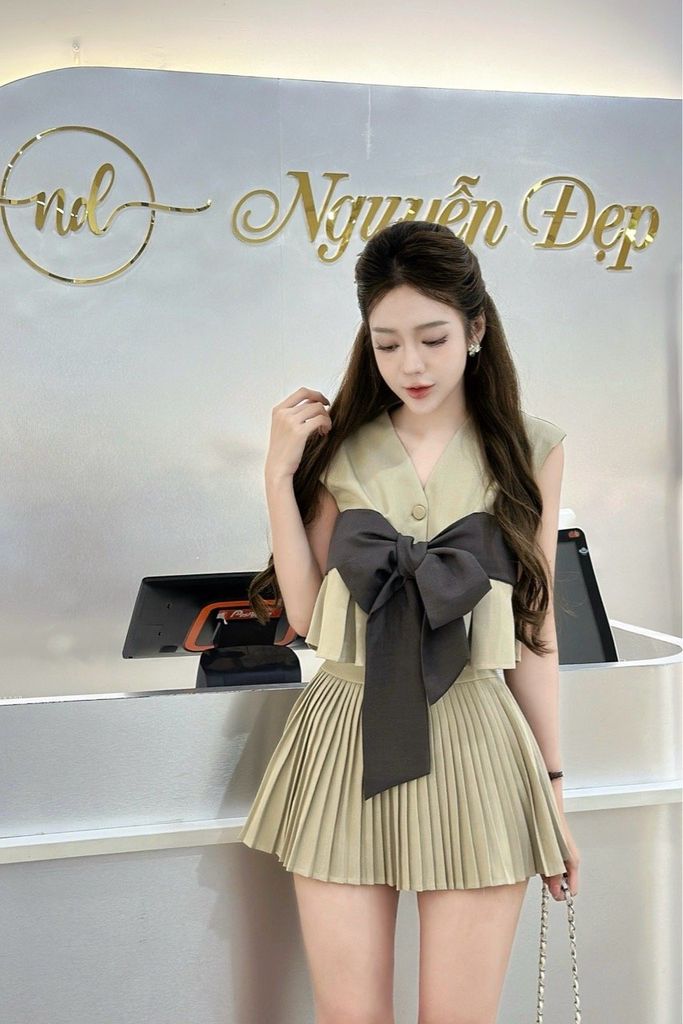 Set áo smi nơ phối cv dập li H73