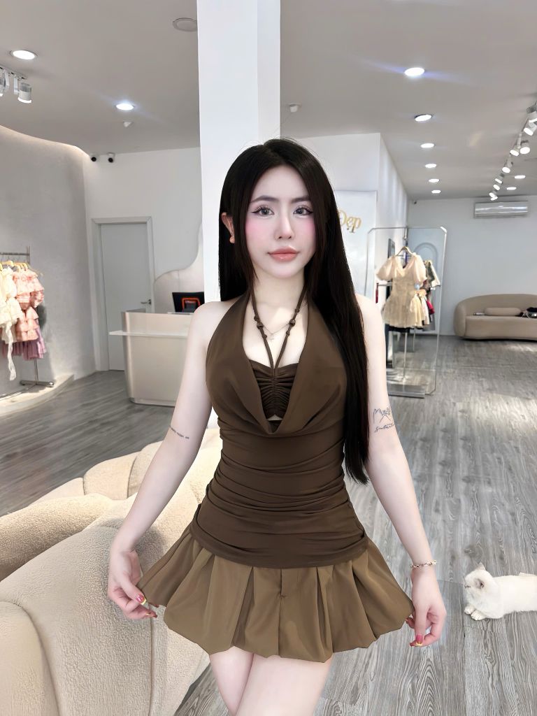 áo cổ yếm dây hạt kèm quây (f43)