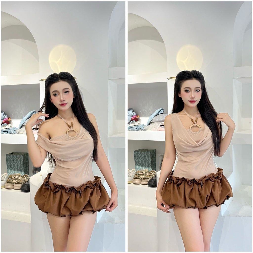 Áo yếm cổ đổ dây hạt vải thun dẻo (H12)