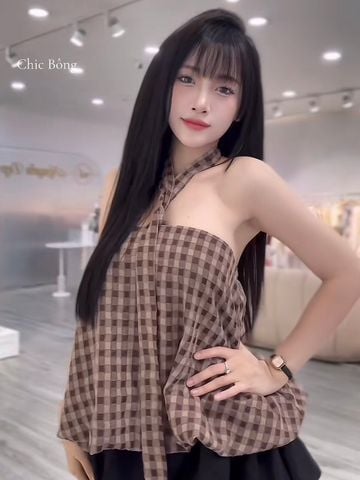 Áo cup sọc phối dây yếm cổ (g09)