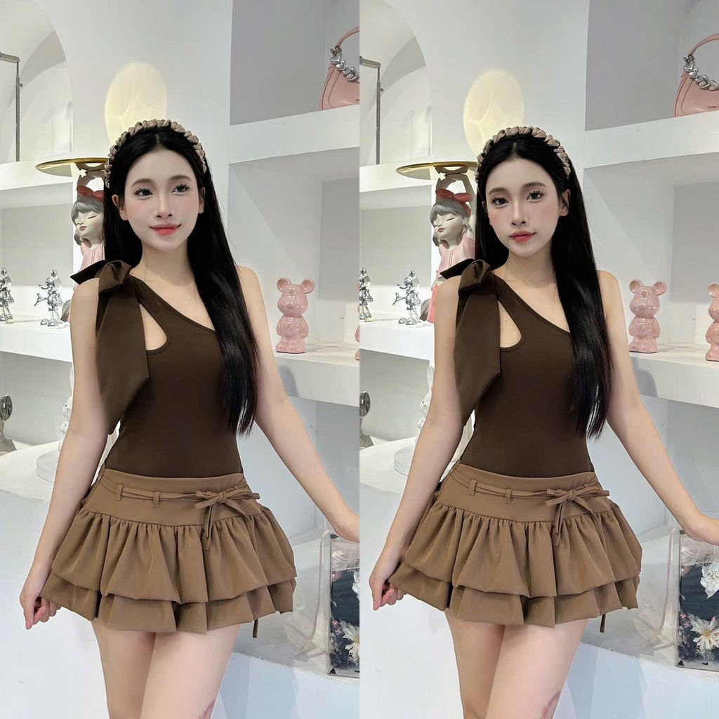 Body suit lệch vai đính nơ (H31)