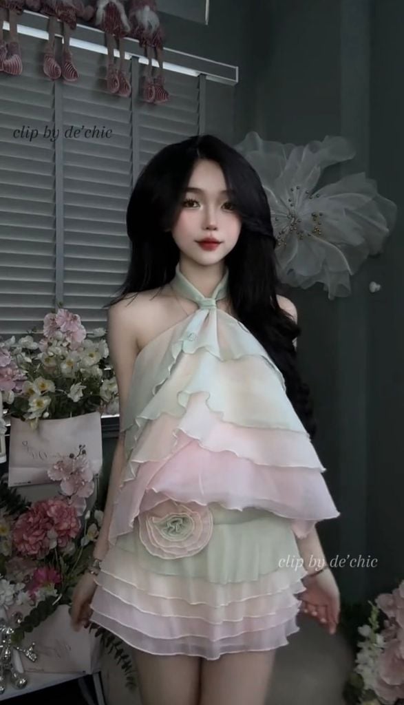 Set áo yếm loang cv tầng voan