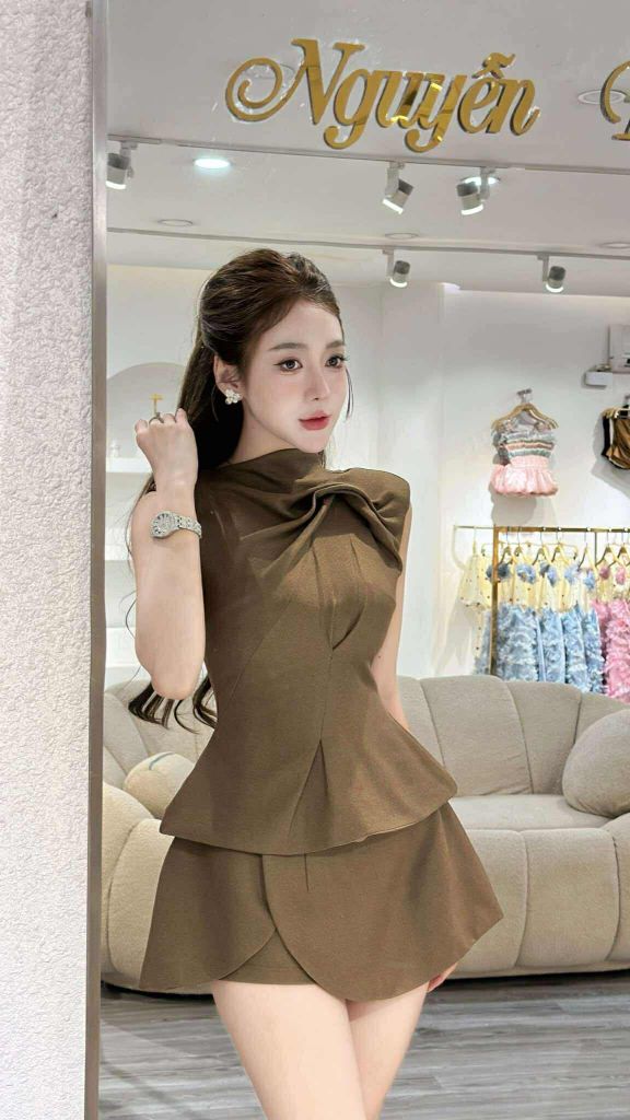 Set áo peplum cổ xoắn kèm cv (J62)