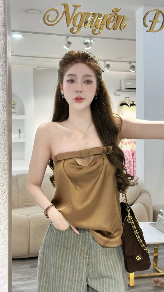 Áo lụa dáng cúp đính nơ (J55)