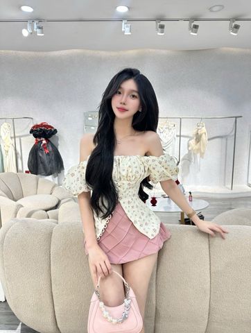 Set Áo Bẹt Vai Vải Linen Cài Nút – Chân Váy from A (P02)