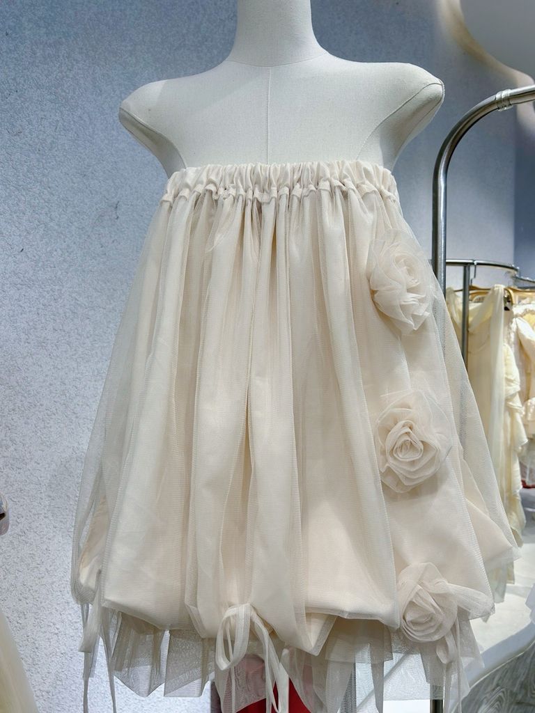 Đầm cúp dáng bí xoè đính nơ (F57)