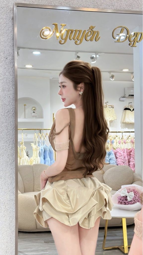 Áo lụa cổ đổ phối ren nhún eo ( K45 )