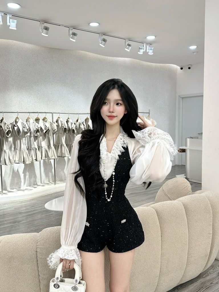 Set jum dạ gile phối áo smi viền ren (K51)