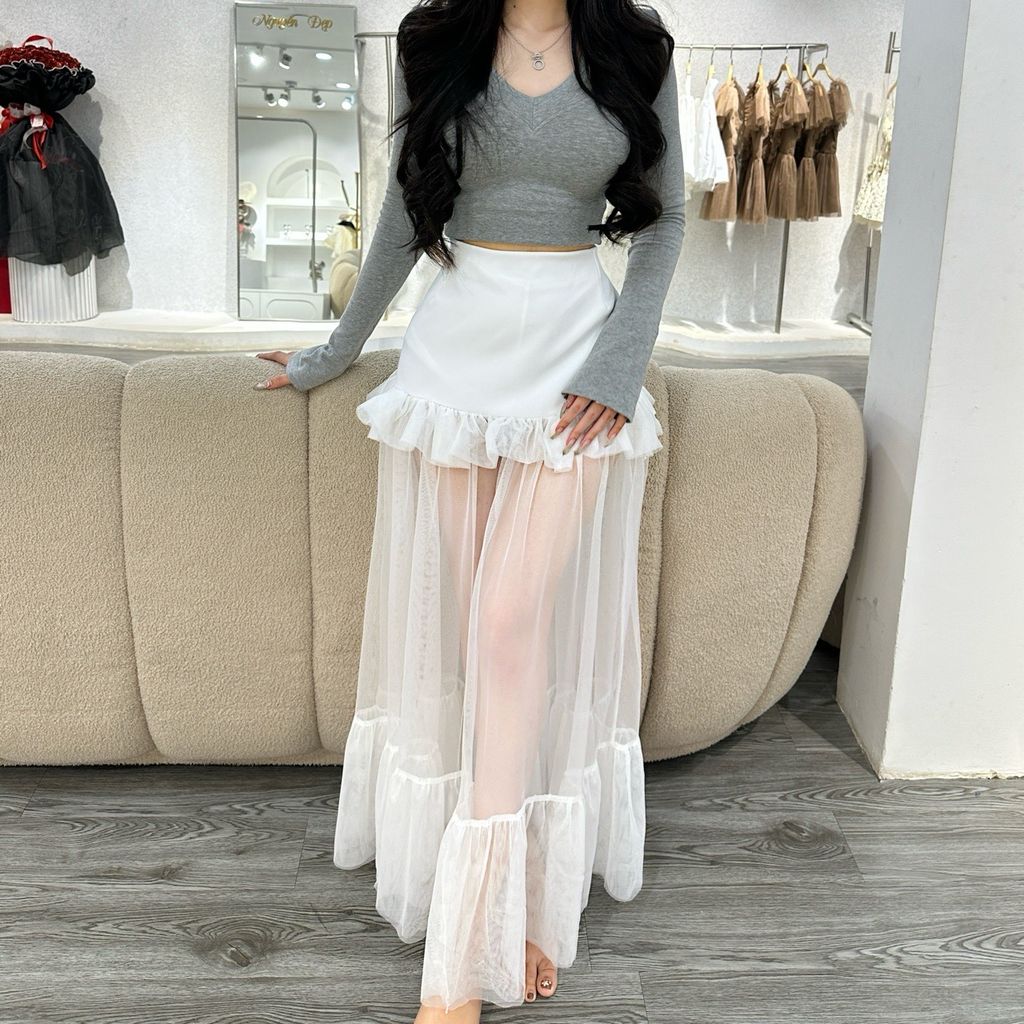 Chân váy lưng cao phối lưới ( J05 )