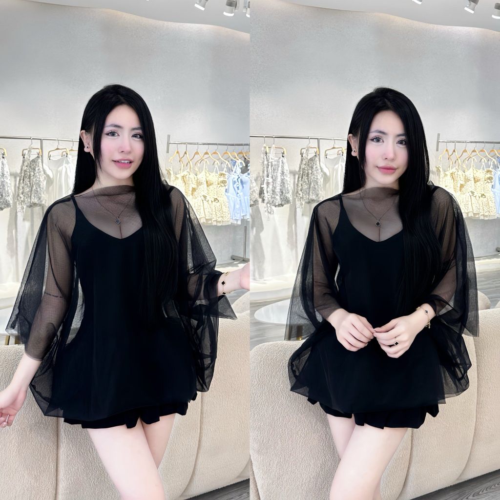 Set đầm ôm chân bí kèm khoác lưới bo chun J63