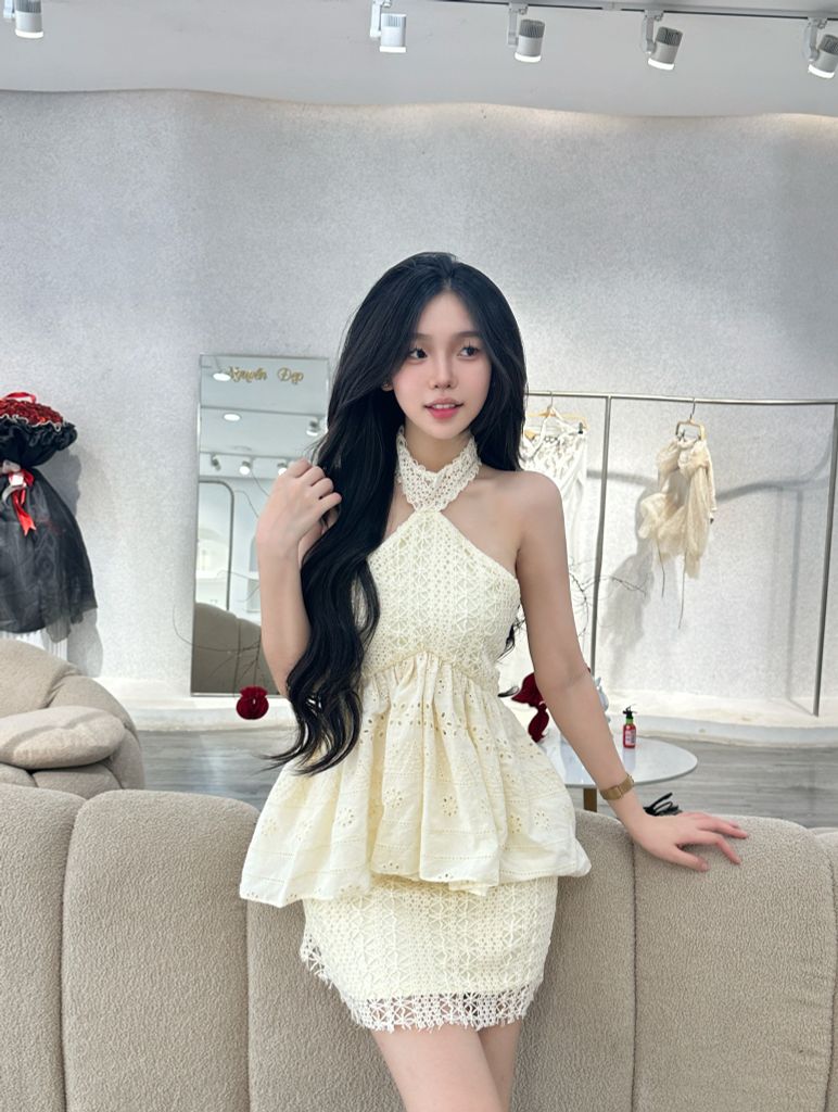 Set áo yếm vải xô phối len dệt & cv (P50)