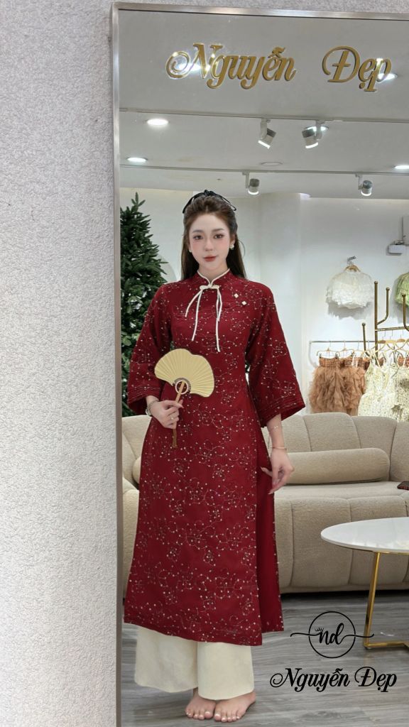 Set áo dài tay lửng kim sa quần gấm (L32)