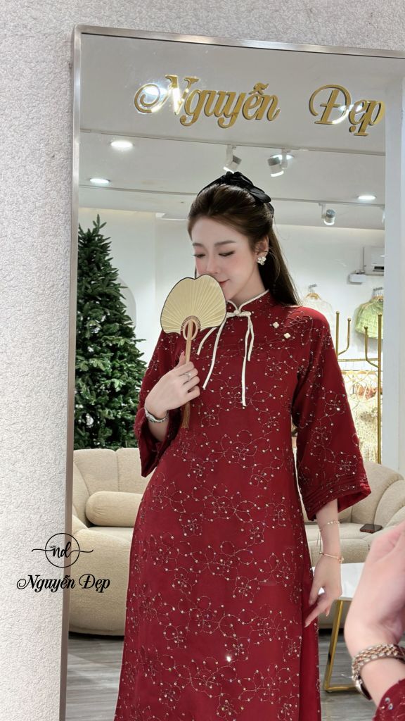 Set áo dài tay lửng kim sa quần gấm (L32)