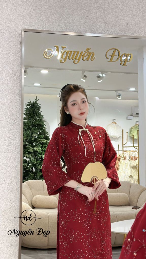 Set áo dài tay lửng kim sa quần gấm (L32)