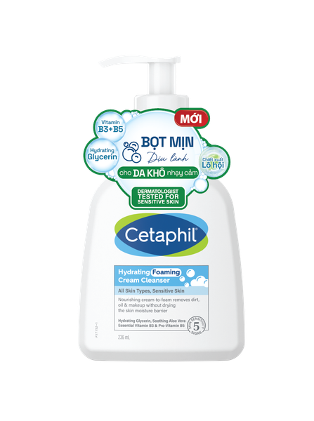 Sữa rửa mặt tạo bọt mịn dịu lành cho da nhạy cảm Cetaphil Hydrating Foaming Cream Cleanser