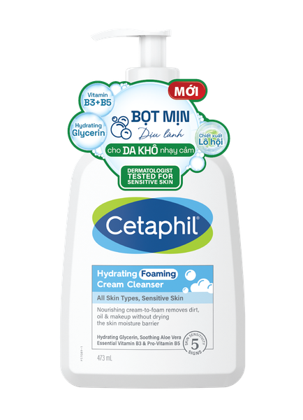 Sữa rửa mặt tạo bọt mịn dịu lành cho da nhạy cảm Cetaphil Hydrating Foaming Cream Cleanser