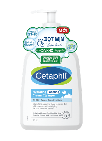 Sữa rửa mặt tạo bọt mịn dịu lành cho da nhạy cảm Cetaphil Hydrating Foaming Cream Cleanser