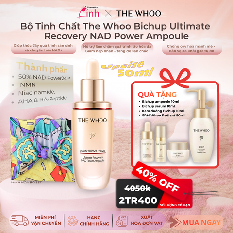 Bộ Tinh Chất Tăng Cường Hỗ Trợ Ngừa Lão Hóa Chuyên Sâu The Whoo Bichup Ultimate Recovery NAD Power Ampoule Upsize 50ml