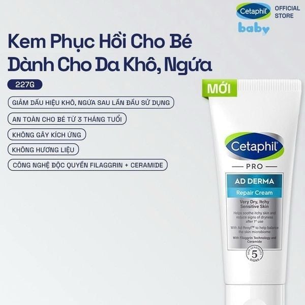 Kem làm dịu và phục hồi dành cho da khô, ngứa Cetaphil Pro AD Derma Repair Cream 226g