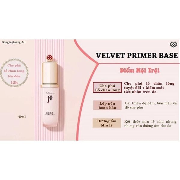 Kem Lót Trang Điểm Whoo Gongjinhyang Mi Velvet Primer Base 40ml Nội Địa