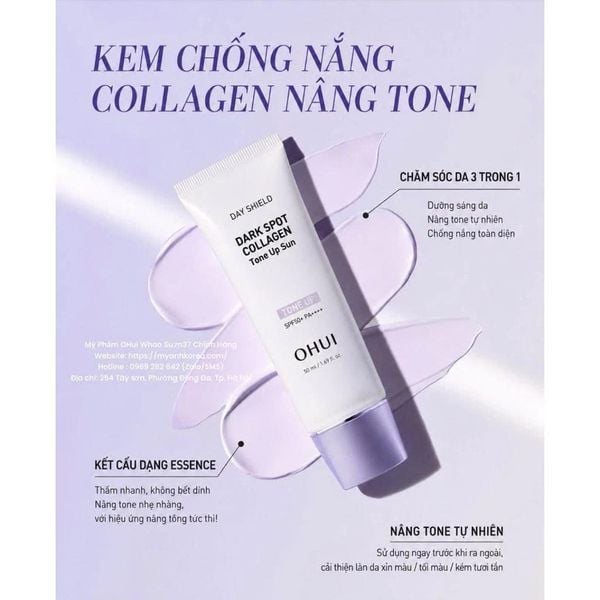 Bộ Kem Chống Nắng Nâng Tone, Bổ Sung Collagen, Cải Thiện Đốm Nâu Ohui DS Dark Spot Collagen Tone up Sun SPF50+/PA++++ Set